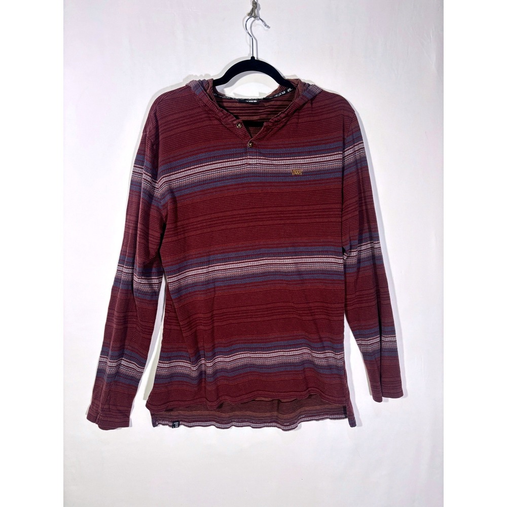 Beach Retro Skate Surf Vans Hooded Henley Shirt Mens Large Maroon Stripe